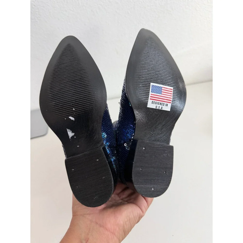 White Diamond Kids Blue Sequin Cowboy Boots Western Embroidered Pointed Toe 17